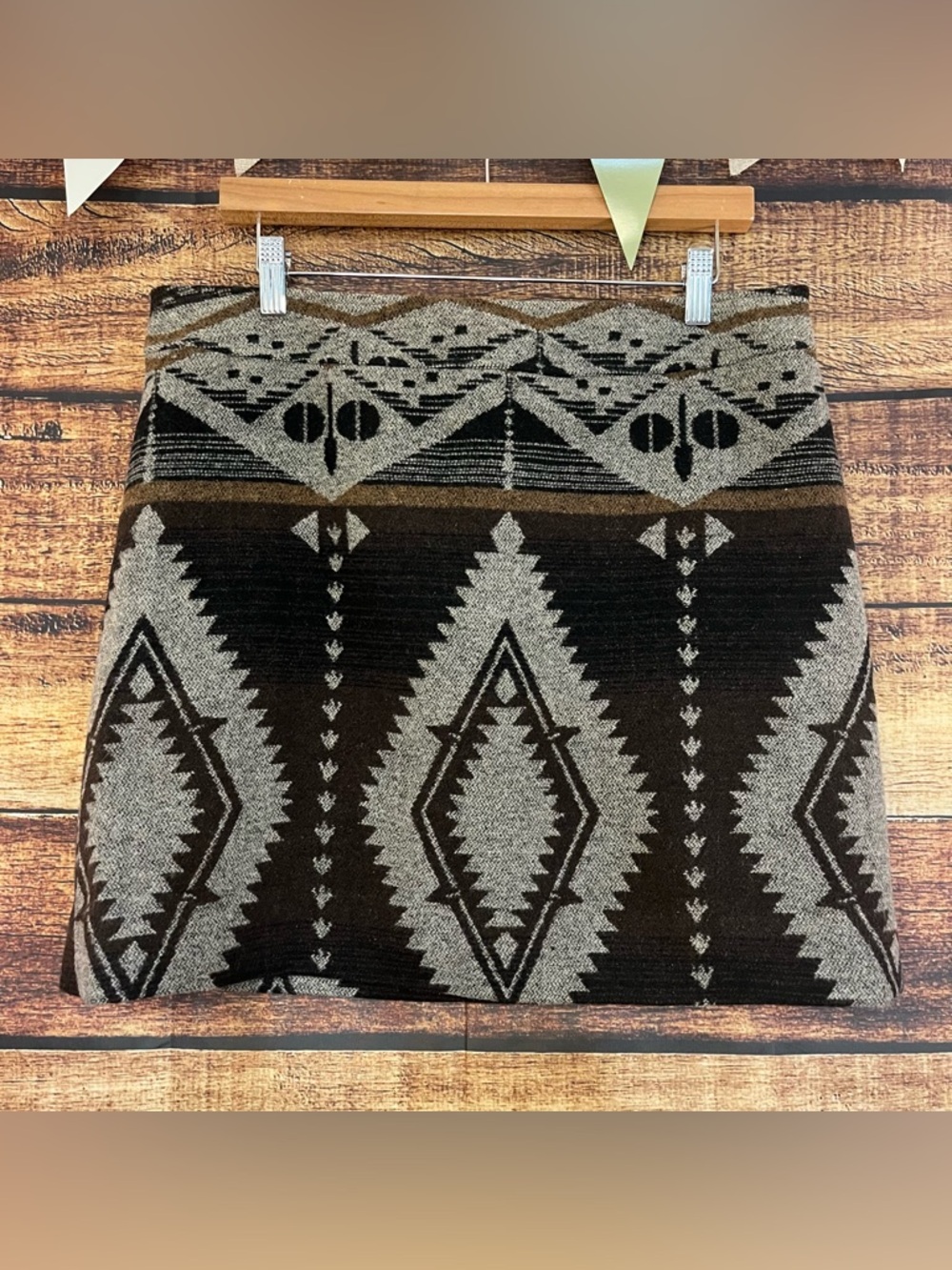 Dalia Collection Black and Brown Aztec Western Mini Skirt Size Medium